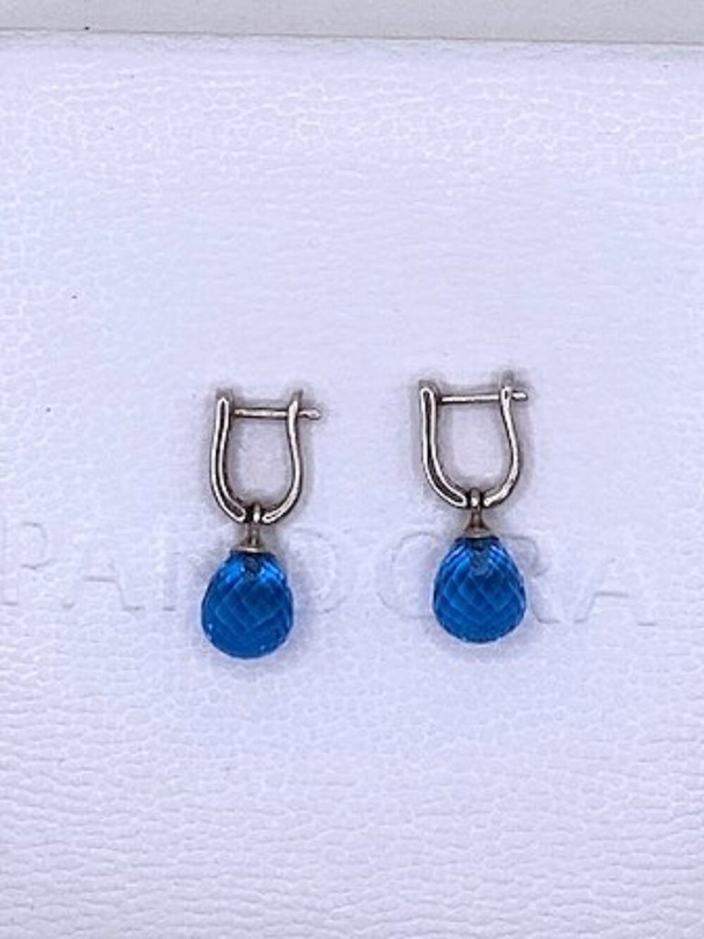 Pandora Sky Blue Crystal Sterling Silver Earrings Post Drop Dangle S925 ALE - Picture 3 of 7